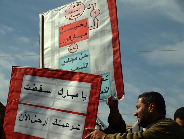 Egypt Protester with Infographic Sign