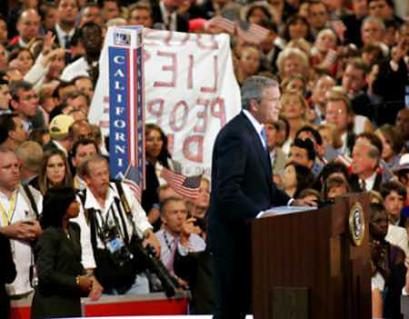 Protester during Bush's speech