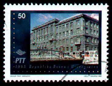 Stamp of post office destroyed in Sarajevo