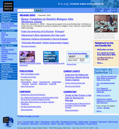 HRW home page, 2002