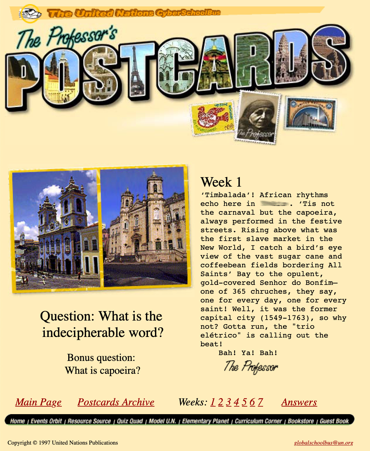 Professor's postcard quiz