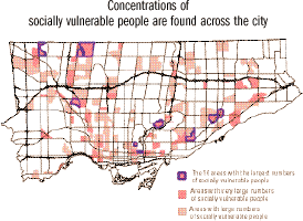 Socially vulnerable areas in Toronto